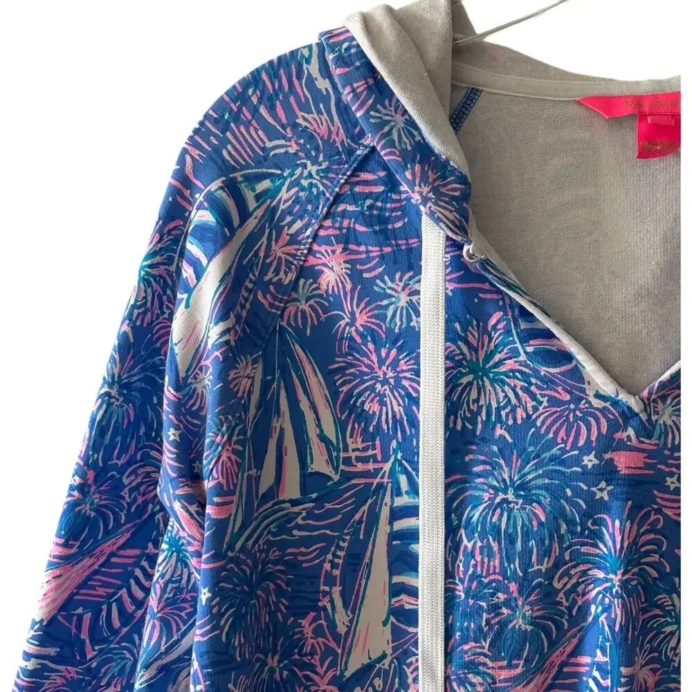Lilly Pulitzer Kiawah Hoodie Womens Medium Sailabration Boca Blue Resort Beachy